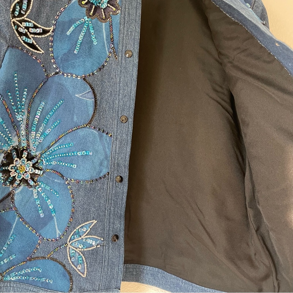 Vintage Anage Jean Jacket with Floral and Beaded Embellishments - Picture 6 of 13